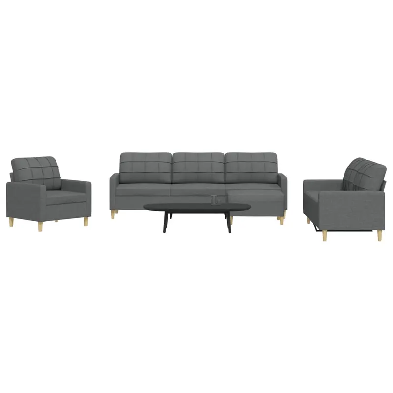 set de canapele cu taburet, 4 piese, gri inchis, textil
