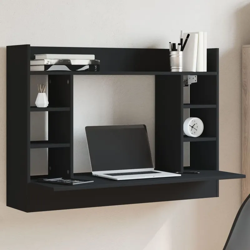 birou montat pe perete, negru, 105x48x75 cm, lemn prelucrat