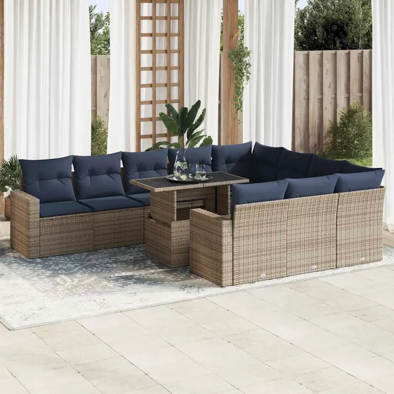 set canapele gradina cu perne 11 piese, negru, poliratan/acacia