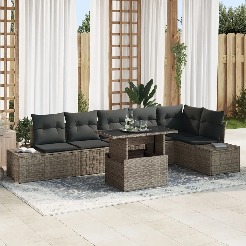 set canapea gradina cu perne gri ratan poli