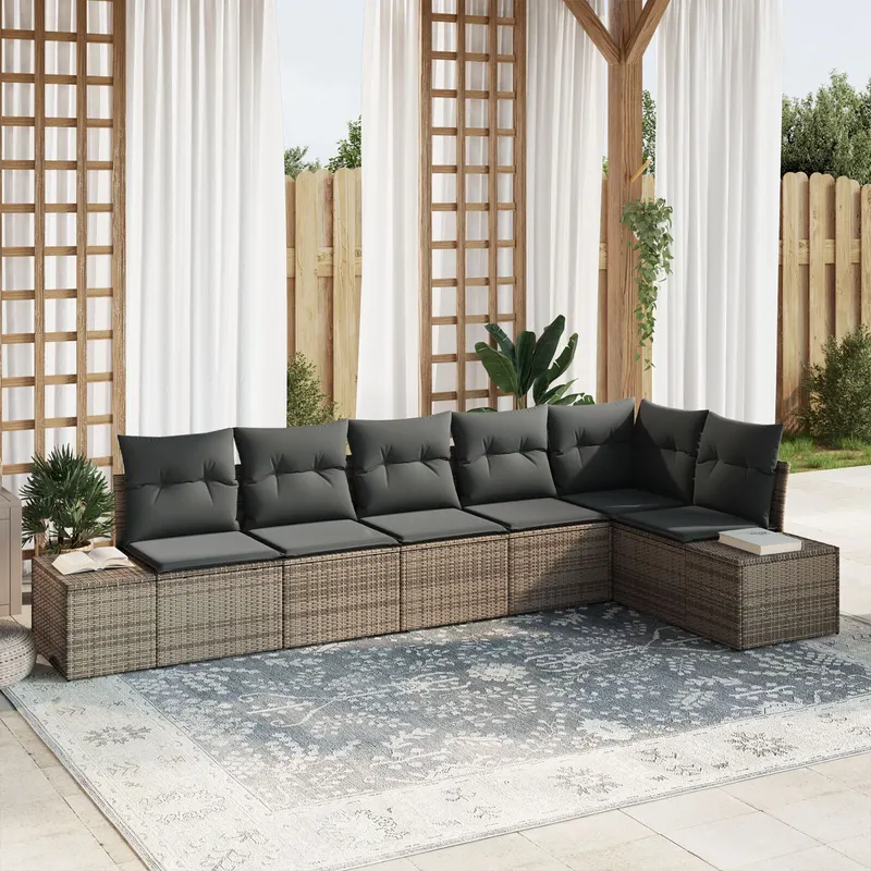 set de canapele de gradina cu 6 piese si perne gri din poliratan