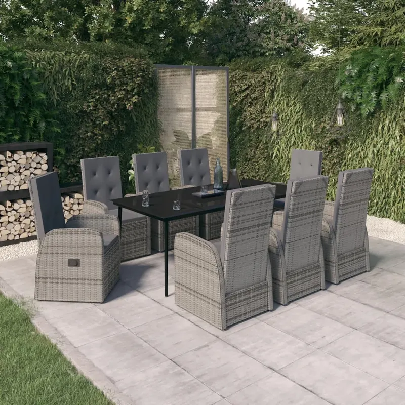 set mobilier pentru gradina cu perne, 9 piese, gri
