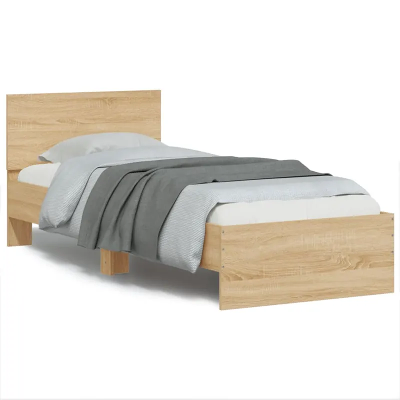 cadru de pat cu tablie si led, stejar sonoma, 90x200 cm
