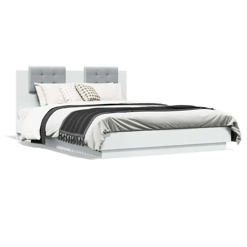 cadru de pat cu tablie si lumini led, alb, 140x200 cm