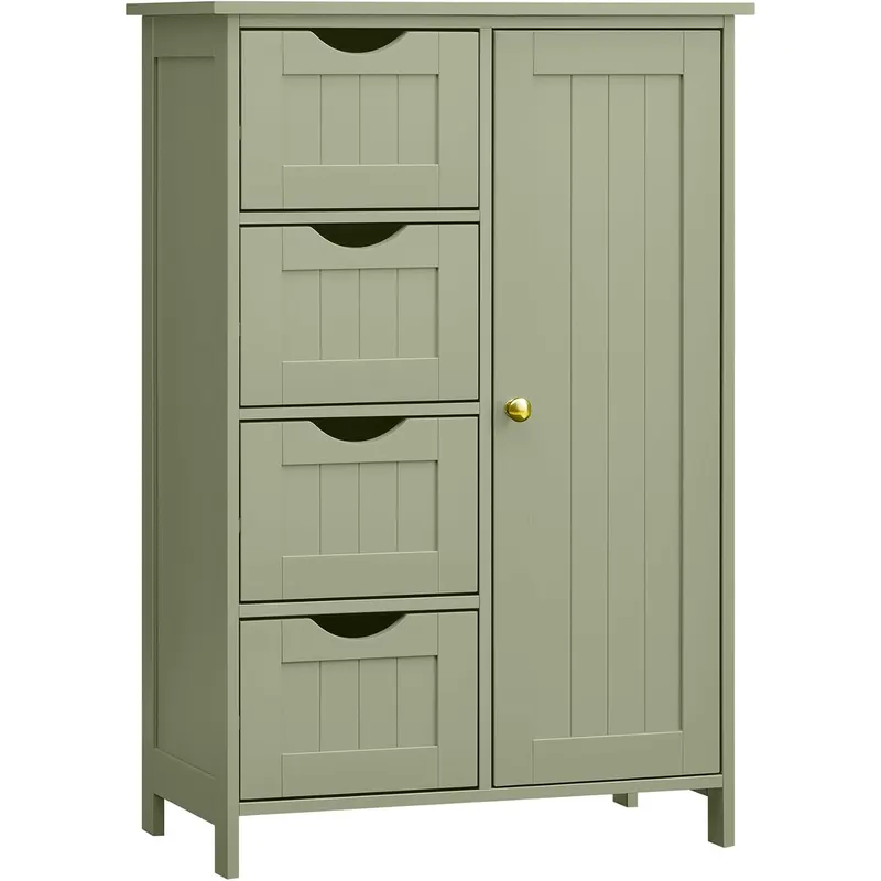 Dulap depozitare baie mdf 4 sertare usa rafturi reglabile, 30x55x82 cm, stil shaker, verde