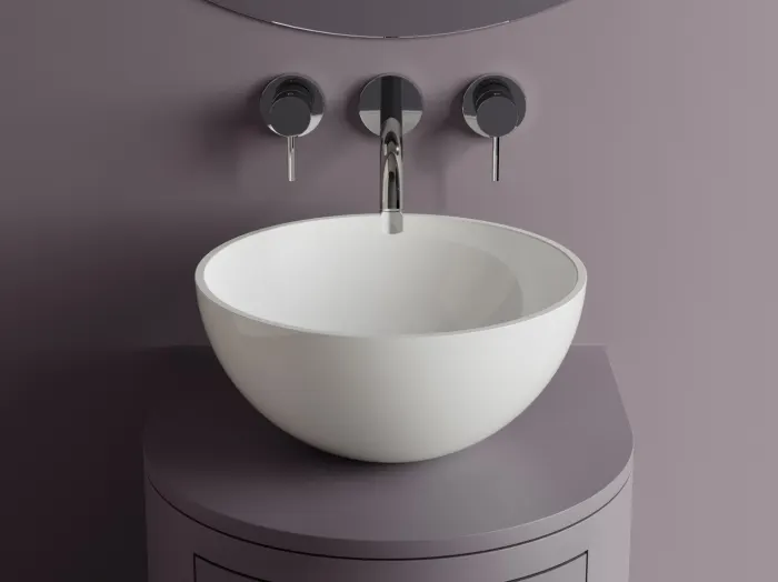 Lavoar rotund, 38x17.5 cm, pe blat, din compozit, alb lucios, Rico