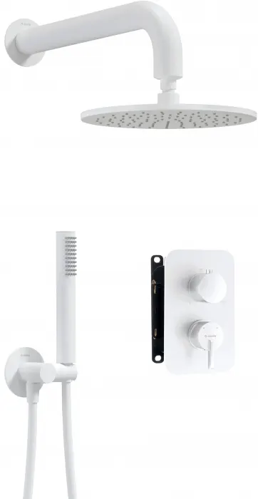 Set de dus incastrat, cu palarie, para de dus si baterie cu termostat, alb, Deante Silia