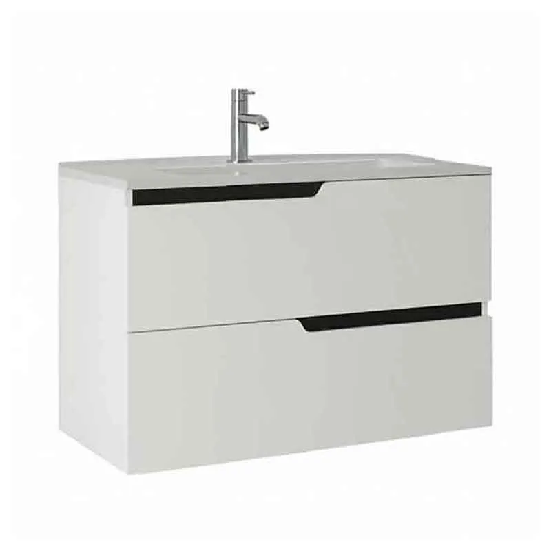 Mobilier lavoar incastrat Fluminia Bari 80, 2 sertare soft close, manere frezate, alb mat