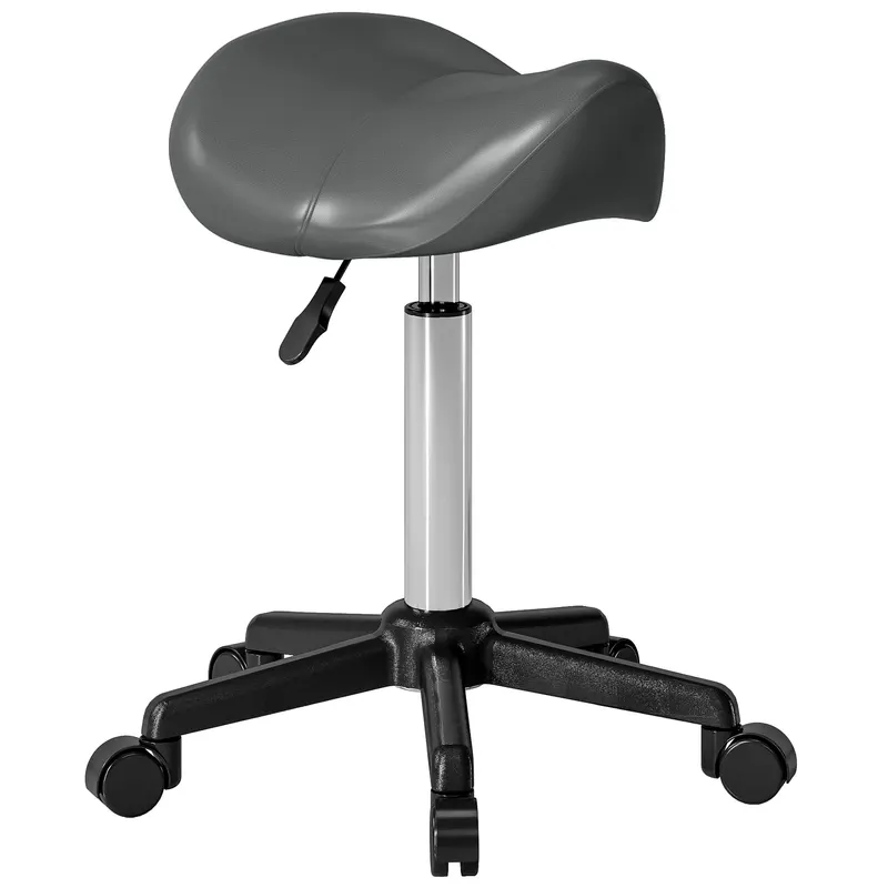 HOMCOM Scaun Pivotant tip Șa cu Roți Înălțime Reglabilă Piele Artificială Gri
