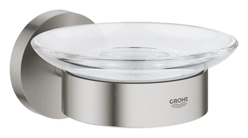Savoniera Grohe 40444DC1, Essentials, pe perete, metal sticla, mat, otel satinat
