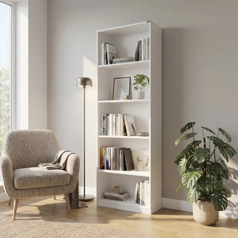 Biblioteca KTP-350-BB-1 Home Collection® Modern, 5 rafturi, 64x182x26 cm - Alb
