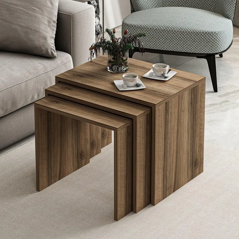 Set 3 măsuțe de cafea Alya, Diverse culori, 55x40x47 cm - Nuc