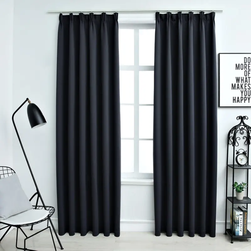 draperii opace cu carlige, 2 buc., antracit, 140 x 225 cm