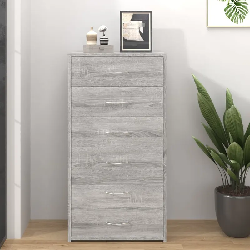 servanta cu 6 sertare, stejar fumuriu, 50x34x96 cm, lemn