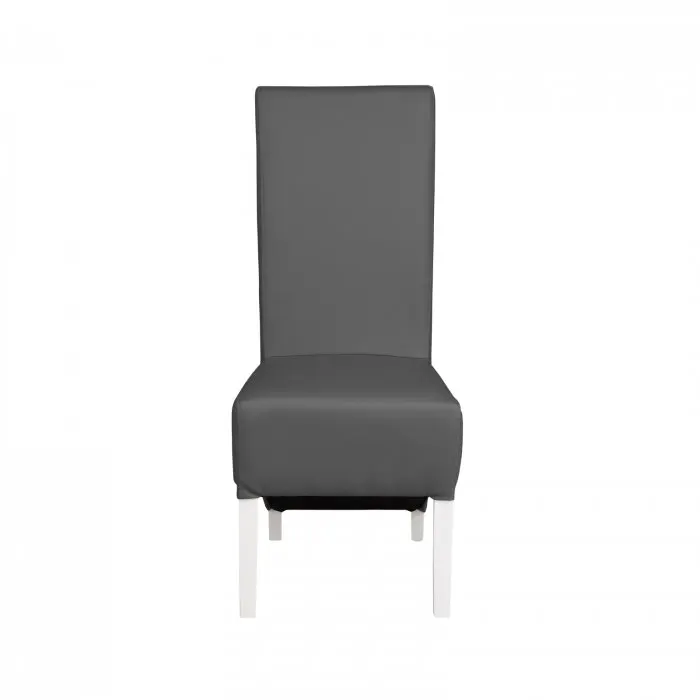 Scaun living VANESSA, picioare lemn alb, piele ecologica gri, 47x60x110 cm