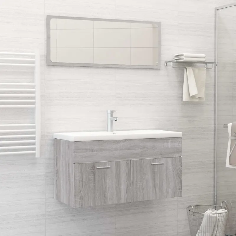 set mobilier de baie, 2 piese, gri sonoma, lemn prelucrat