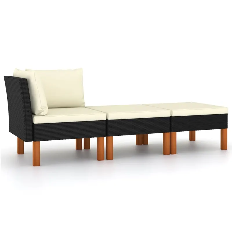 set mobilier gradina, 3 piese, poliratan & lemn masiv eucalipt