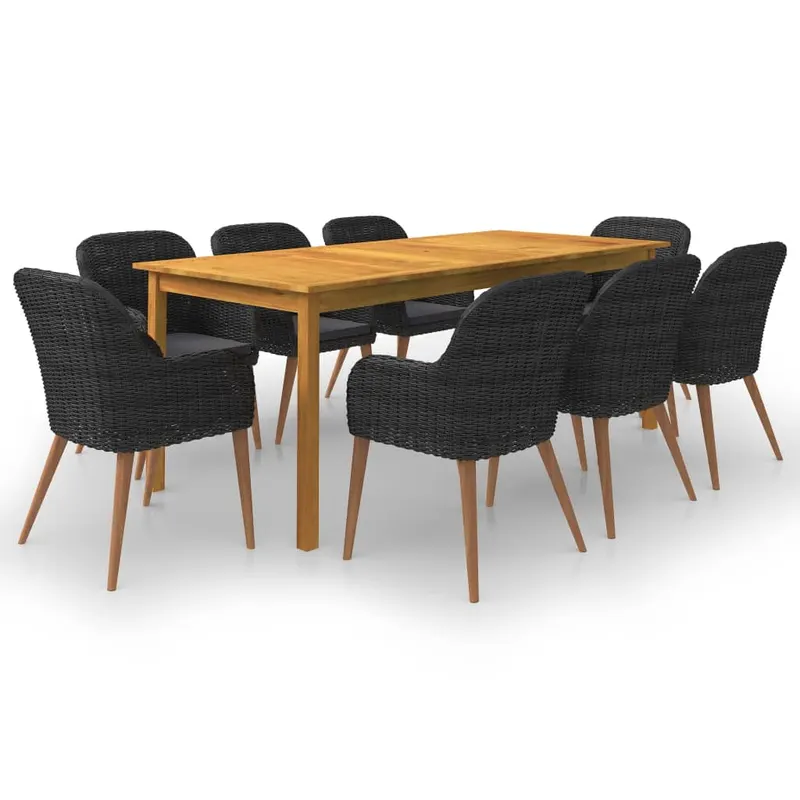 set mobilier de gradina, 9 piese, negru