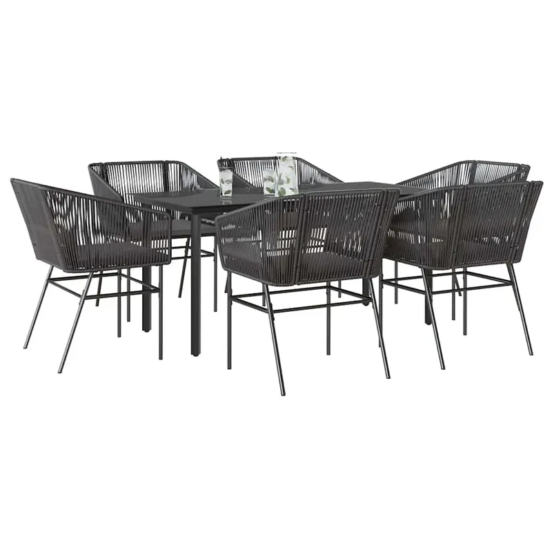 set de sufragerie de gradina 7 piese neagra sticla polirattan