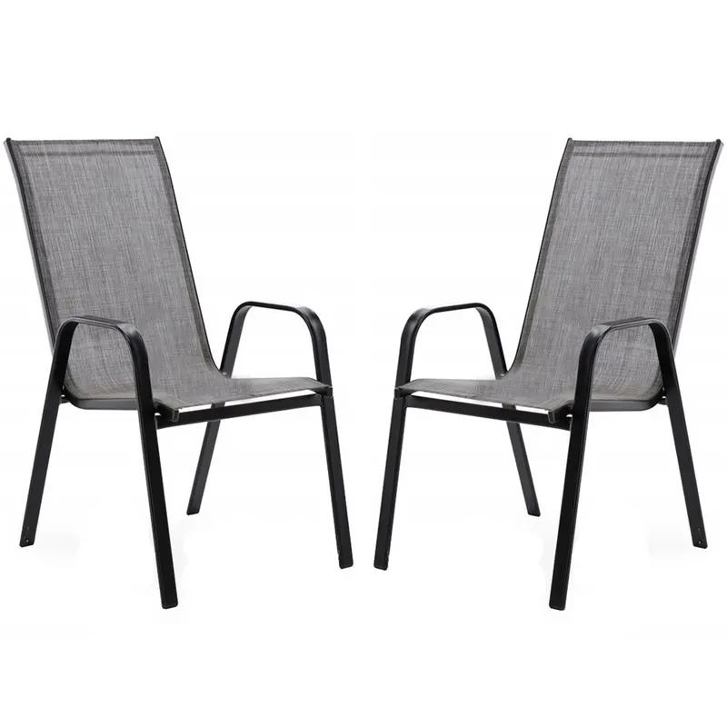Set 2 scaune gradina stivuibile, cadru otel vopsit cu pulbere, acoperire textilen, 55x72x96 cm, gri