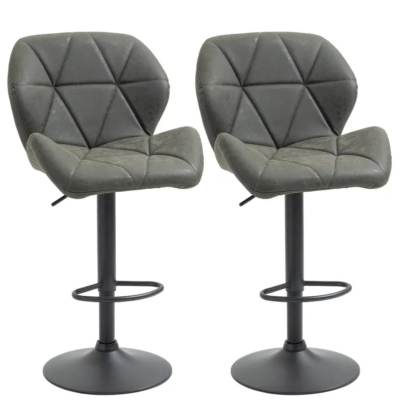 HOMCOM Set 2 Scaune de Bar Reglabile, Design Modern, Piele Ecologică, Gri, Confort Superior