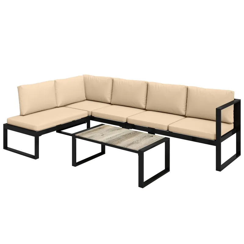 Outsunny Set mobilier de grădină 4 piese, set canapele cu 2 canapele duble, scaun fără brațe, masă de cafea, pentru balcon, Khaki