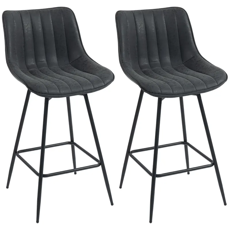 HOMCOM Set de 2 scaune înalte, scaune rotative 68 cm cu spătar pentru insula de bucătărie, sufragerie, Negru