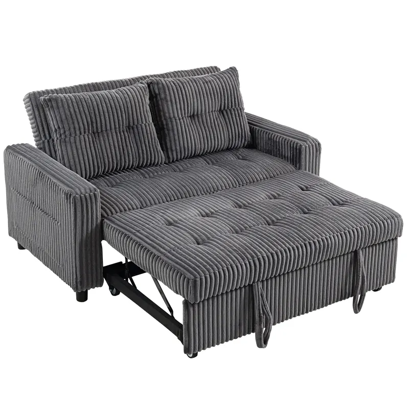 HOMCOM Pat-canapea 2 locuri, husă din cord, transformabil în canapea de dormit, 2 perne, buzunare laterale, 157 x 190 cm, gri închis