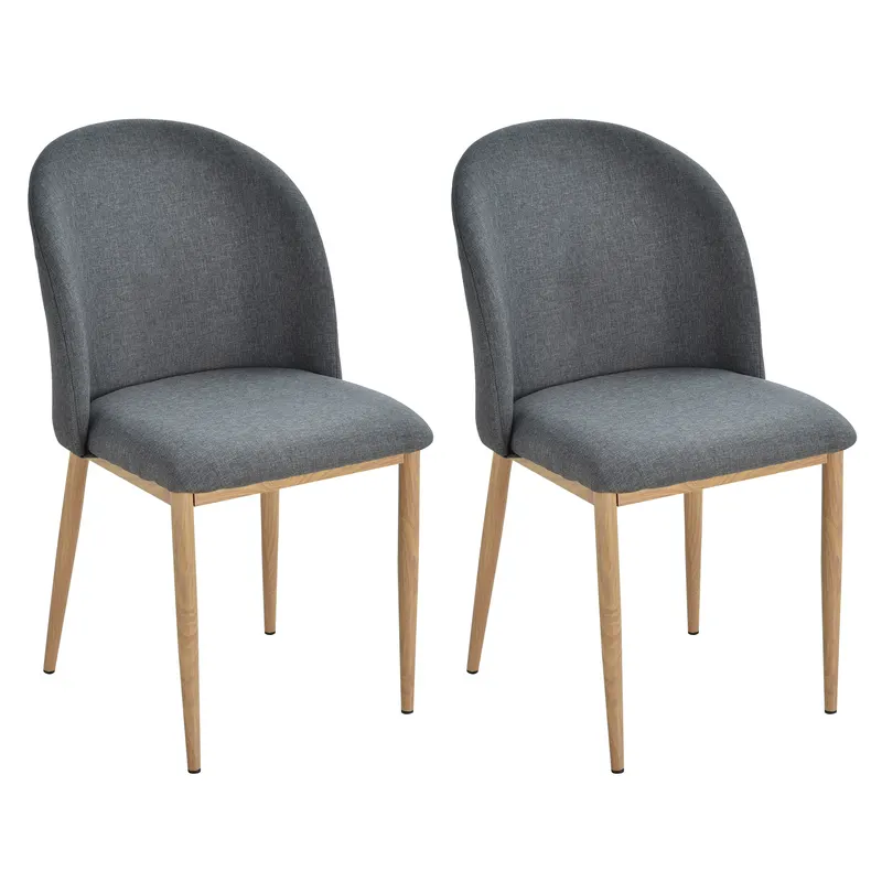 HomCom set 2 scaune captusite, scaune moi pentru sufragerie, scaune pentru living 50x58x85 cm, gri | RO