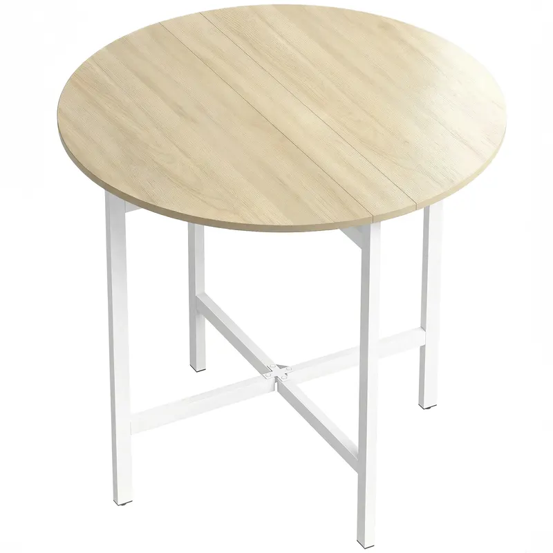 HOMCOM Masă pliabilă, masă rotundă pliabilă 80 cm cu cadru din oțel, loc pentru 2-4 persoane, aspect lemn natural