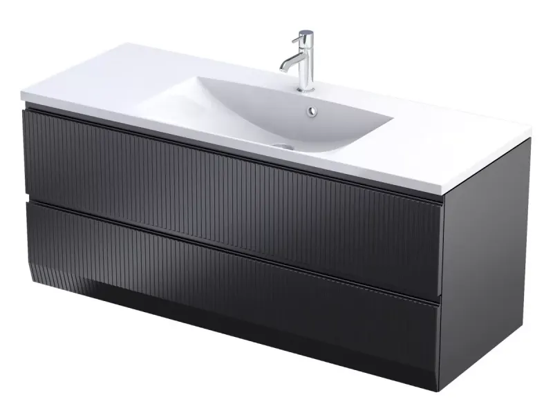 Dulap pentru lavoar Oristo Brylant, montaj pe perete, 120 x 45 x 50 cm, 2 sertare, inchidere softclose, negru mat