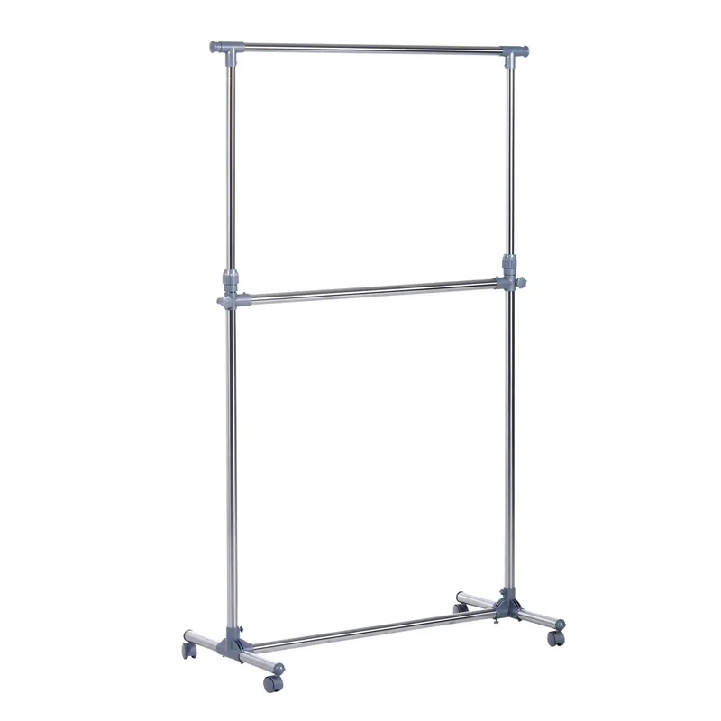 HOMCOM Cuier pentru haine cu inaltime si extensie reglabile, 165 x 48 x 180 cm, Inox / ABS, Argintiu / Gri