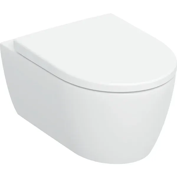 Set vas WC alb suspendat cu sistem TurboFlush, cu capac WC alb SoftClose, Geberit iCon