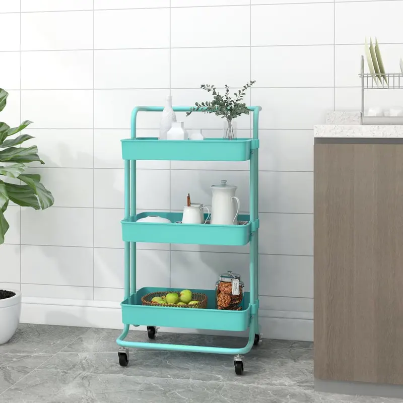 carucior de bucatarie 3 niveluri turcoaz 42x35x85 cm fier/abs