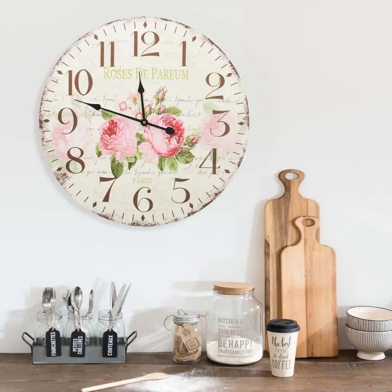 ceas de perete vintage, 60 cm, floare