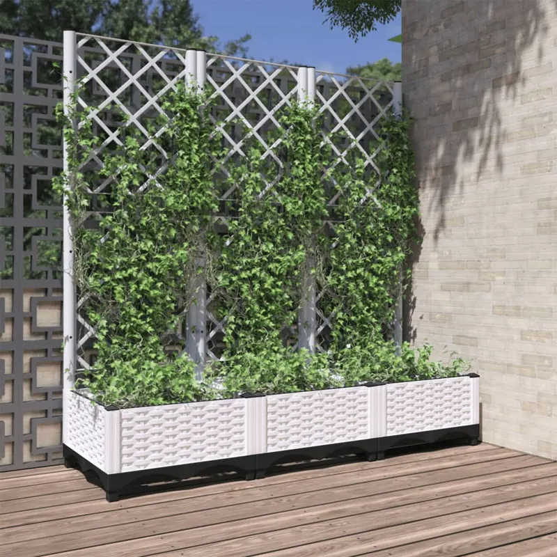 jardiniera de gradina cu spalier, alb, 120x40x121,5 cm, pp