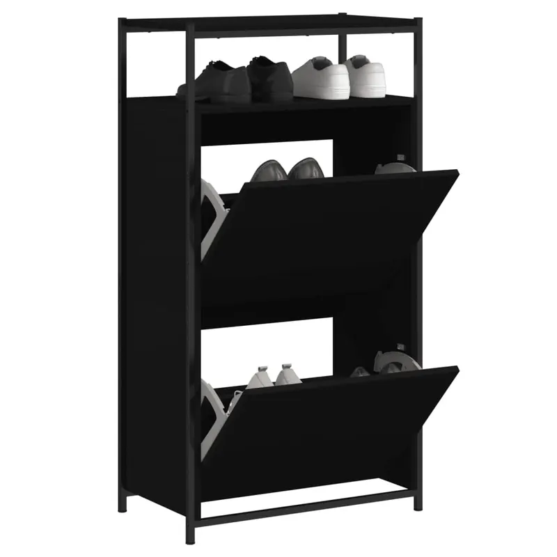 pantofar, negru, 60x34x112 cm, lemn compozit