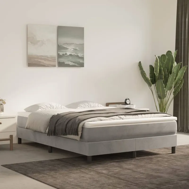 pat box spring cu saltea, gri deschis, 140x190 cm, catifea