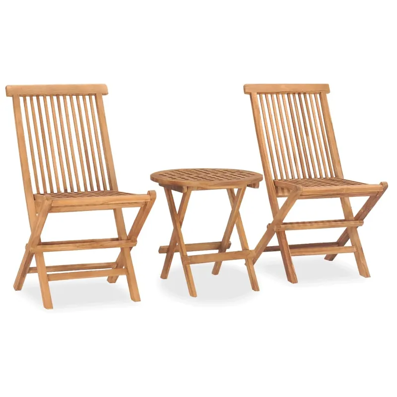 Set mobilier de exterior pliabil, 3 piese, lemn masiv tec