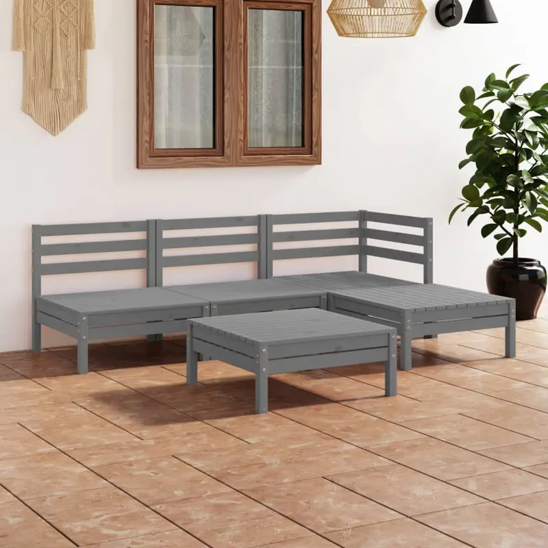set mobilier de gradina, 5 piese, gri, lemn masiv de pin