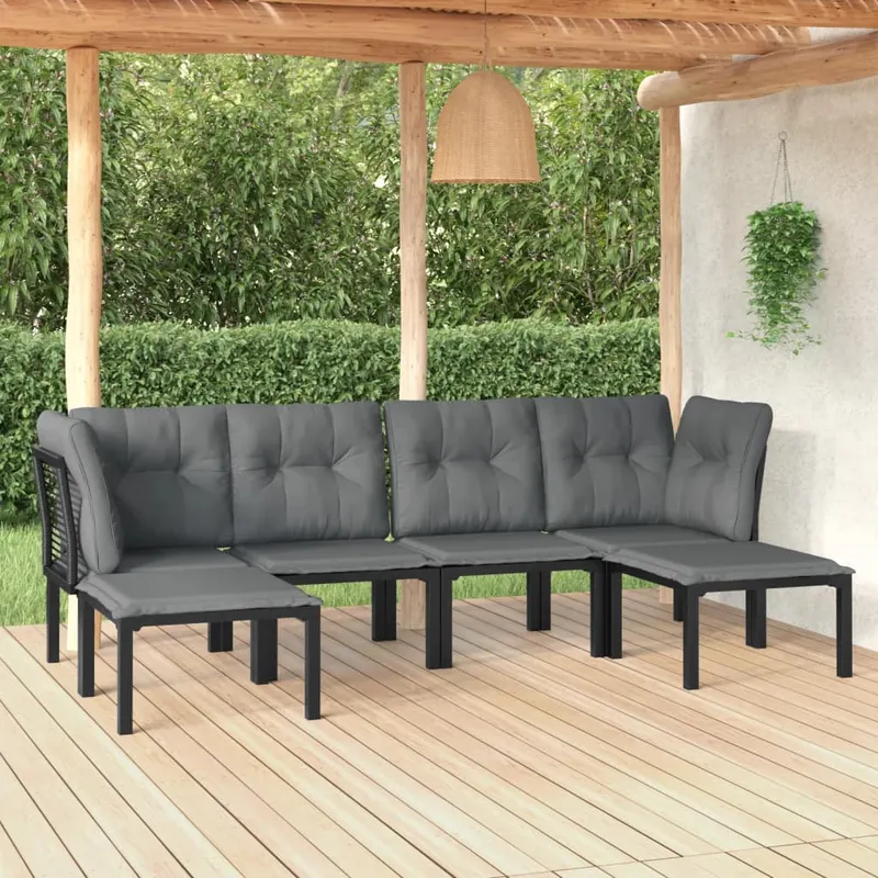 set mobilier de gradina, 6 piese, negru si gri, poliratan