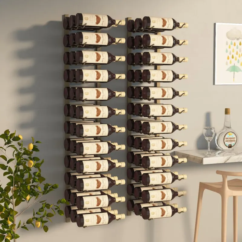 suport sticle de vin de perete, 36 sticle, 2 buc., auriu, fier
