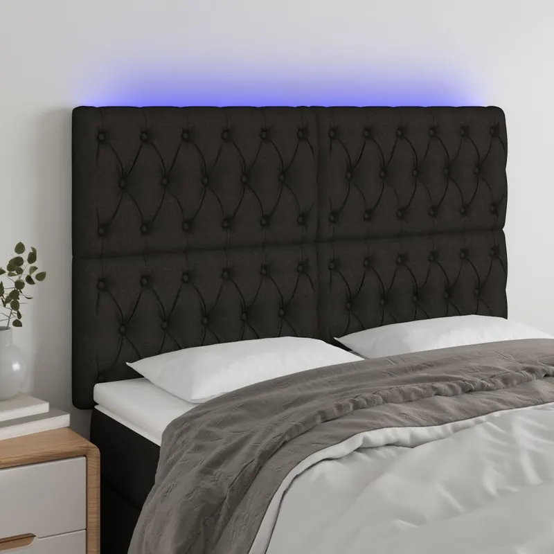 tablie de pat cu led, negru, 160x7x118/128 cm, textil