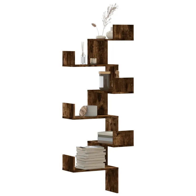raft coltar perete stejar fumuriu 45x45x147 cm lemn prelucrat