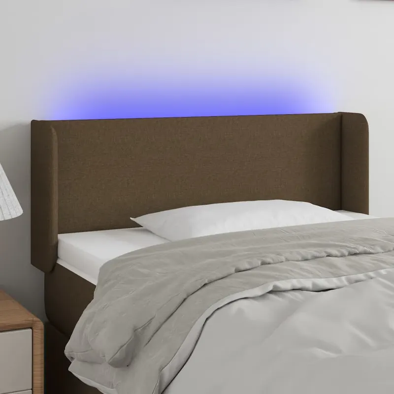 tablie de pat cu led, maro inchis, 93x16x78/88 cm, textil