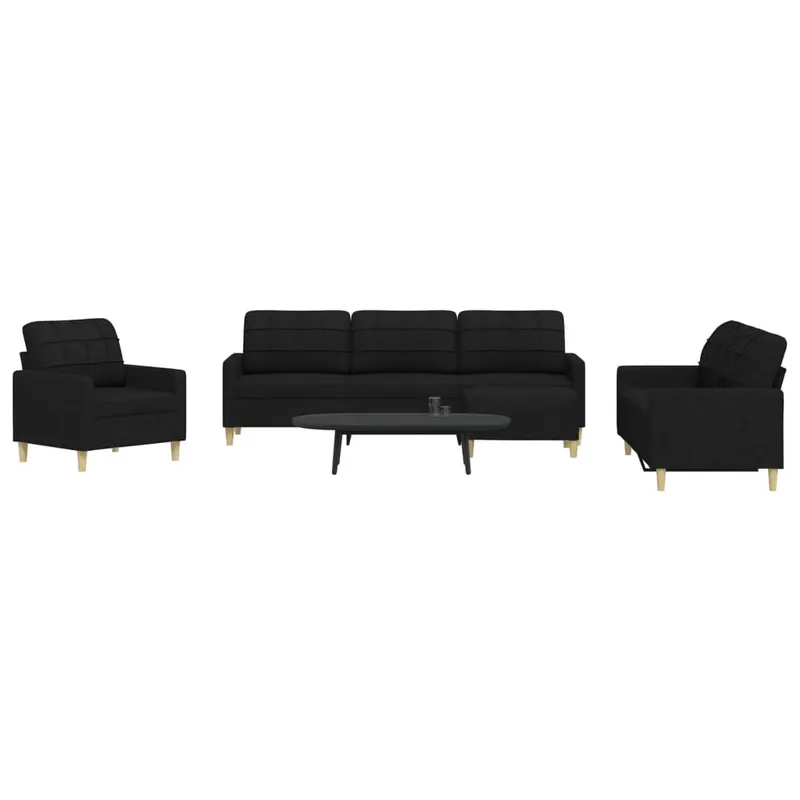 set de canapele cu taburet, 4 piese, negru, textil