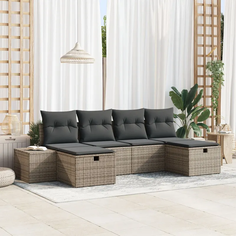 set canapea de gradina vipa xl cu perne gri din ratan poli