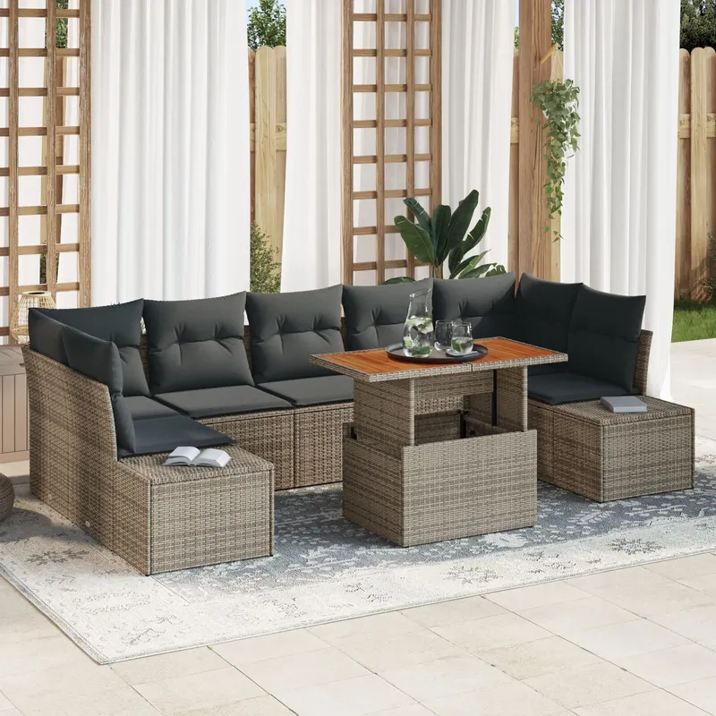 set de canapele de gradina cu 8 piese cu perne gri din ratan poliester
