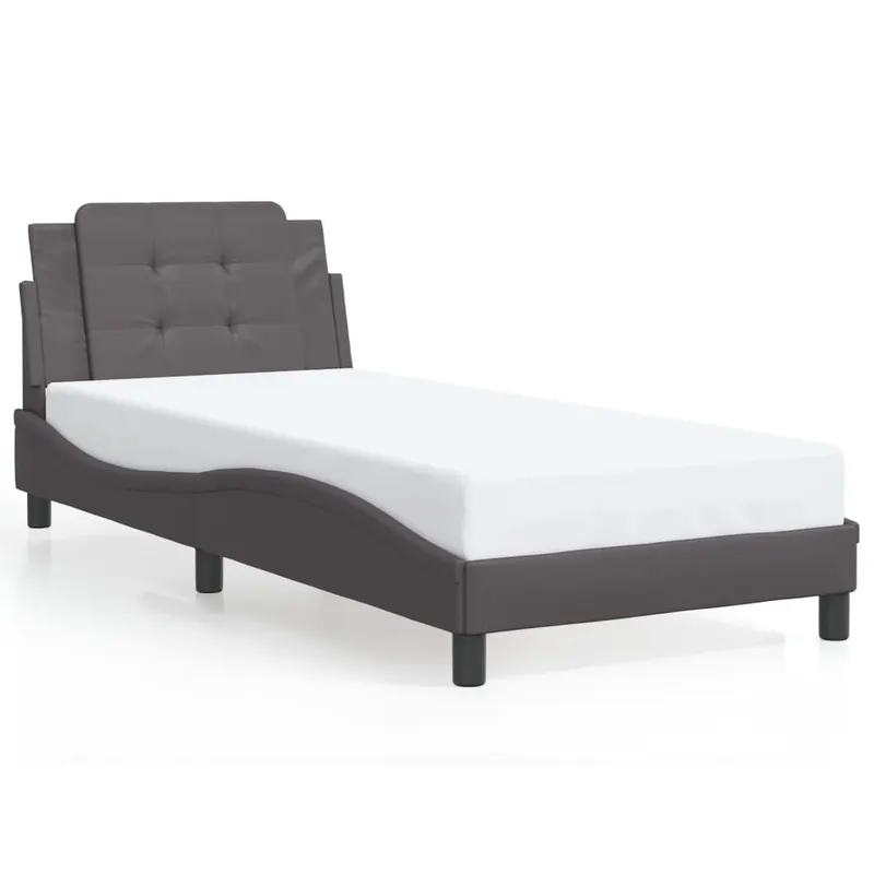 cadru de pat cu lumini led, gri, 100x200 cm, piele ecologica