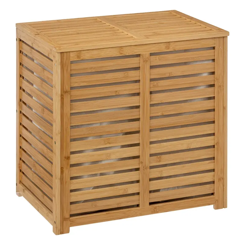 Cos rufe bambus 2 compartimente, 100 litri, 58x40x60 cm, capacitate mare, natur